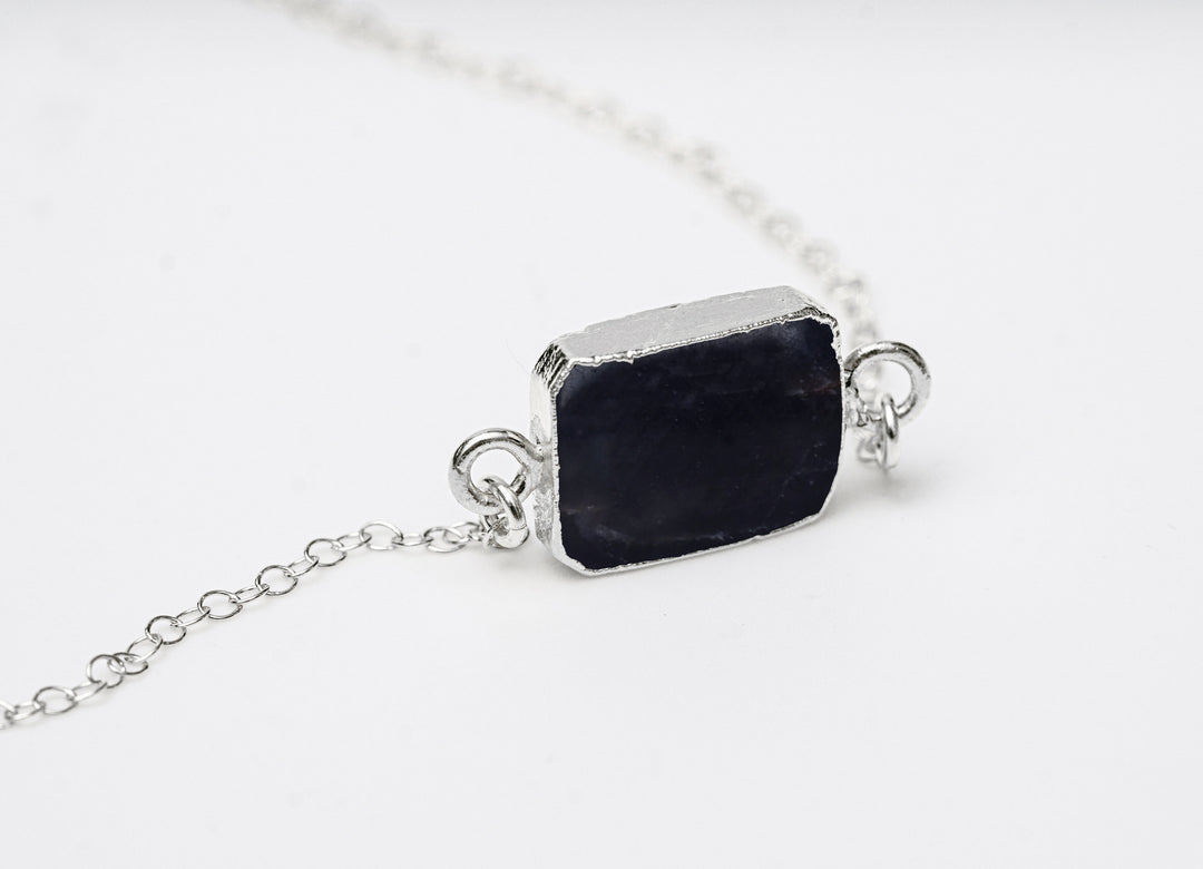 Sapphire Gemstone Slice Necklace, Raw Birthstone Necklace