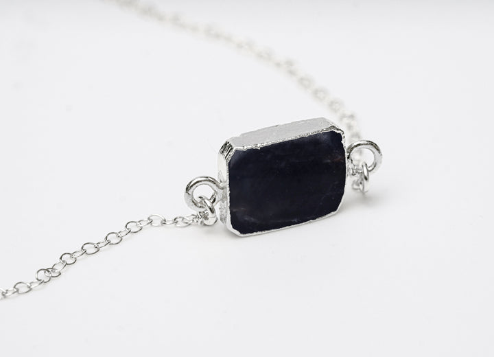 Sapphire Gemstone Slice Necklace, Raw Birthstone Necklace