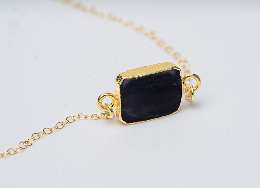 Sapphire Gemstone Slice Necklace, Raw Birthstone Necklace