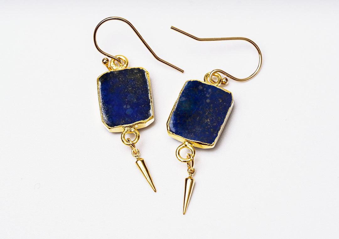 Lapis Lazuli Gemstone Slice Earrings, Raw Birthstone Earrings