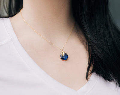 Sapphire Necklace, Round September Birthstone Necklace, Sterling Silver or 18K Gold