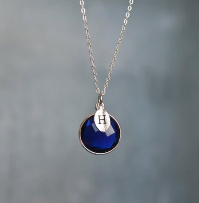 Sapphire Necklace, Round September Birthstone Necklace, Sterling Silver or 18K Gold