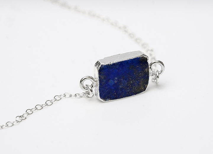 Lapis Lazuli Gemstone Slice Necklace, Raw Birthstone Necklace