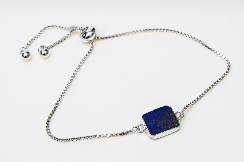Lapis Lazuli Gemstone Slice Bracelet, Raw Birthstone Bracelet