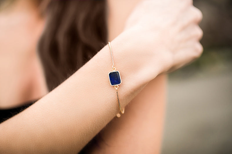 Lapis Lazuli Gemstone Slice Bracelet, Raw Birthstone Bracelet
