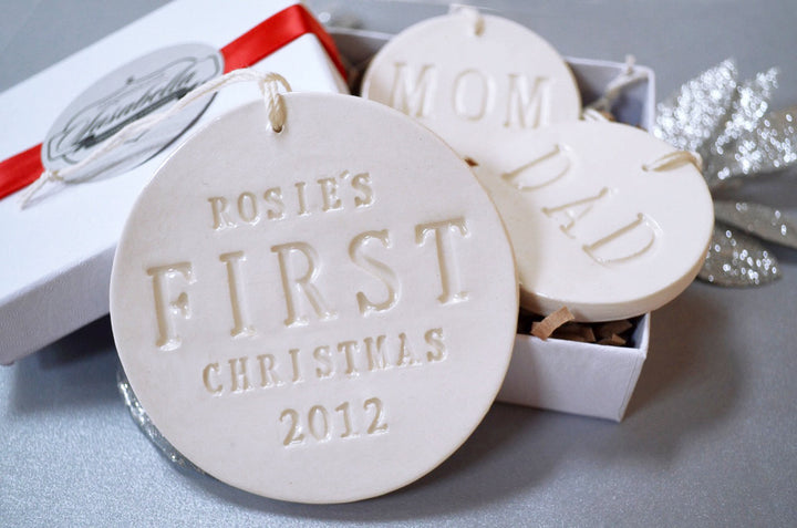 Personalized Baby's First Christmas set with Mom and Dad Ornaments 2024