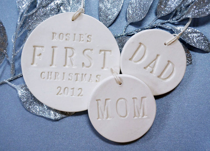 Personalized Baby's First Christmas set with Mom and Dad Ornaments 2024