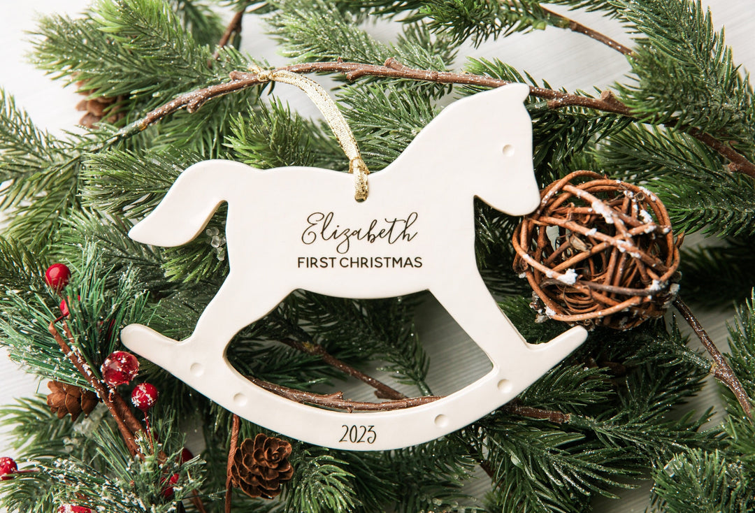 Rocking Horse Ornament, Personalized Baby's First Christmas 2025