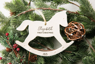 Rocking Horse Ornament, Personalized Baby's First Christmas 2023
