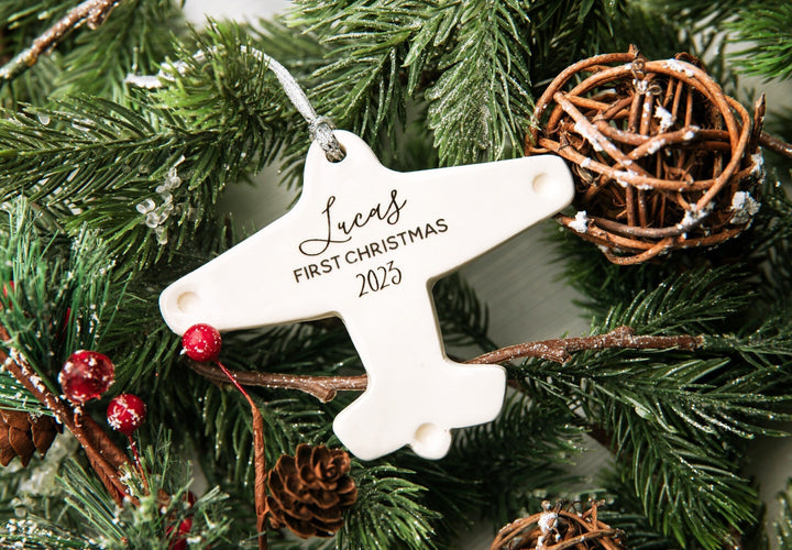 Airplane Ornament,  Personalized Baby's First Christmas 2025