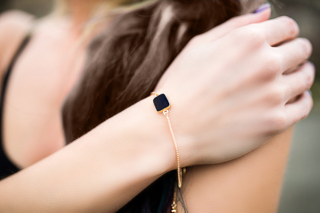 Sapphire Gemstone Slice Bracelet, Raw Birthstone Bracelet