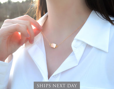 Pink Opal Gemstone Slice Necklace, Raw Birthstone Necklace