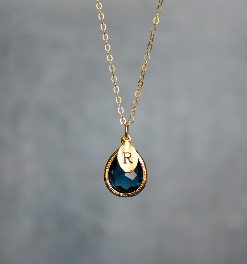 Sapphire Necklace, September Teardrop Birthstone Necklace, Sterling Silver or 18K Gold