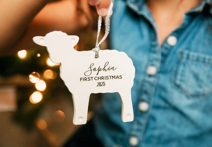 Lamb Christmas Ornament, Personalized Baby's First Christmas 2025