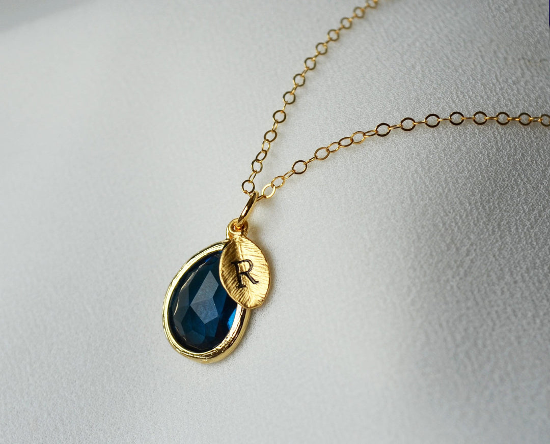 Sapphire Necklace, September Teardrop Birthstone Necklace, Sterling Silver or 18K Gold