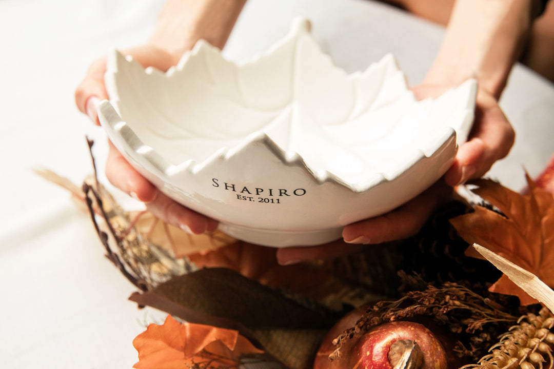 Ceramic Leaf Serving Bowl With Name and Wedding Date