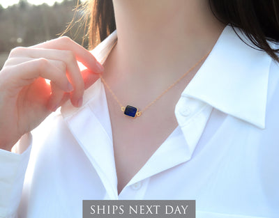 Lapis Lazuli Gemstone Slice Necklace, Raw Birthstone Necklace