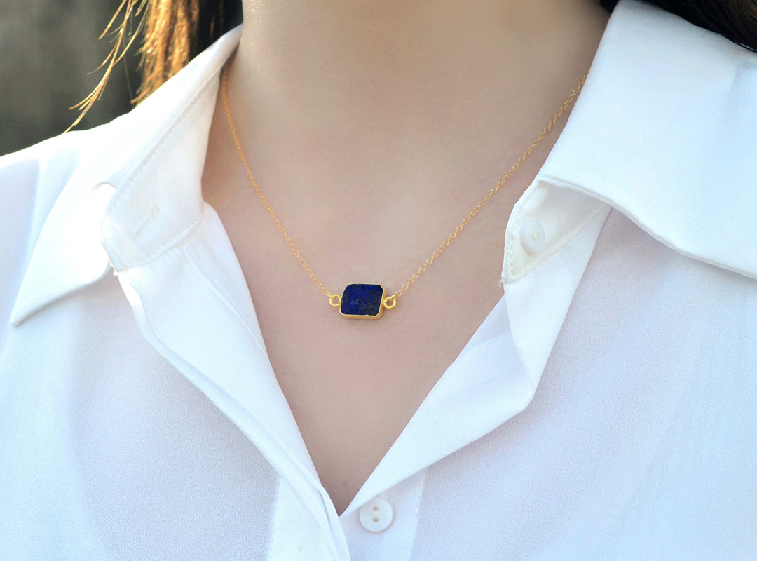 Lapis Lazuli Gemstone Slice Necklace, Raw Birthstone Necklace