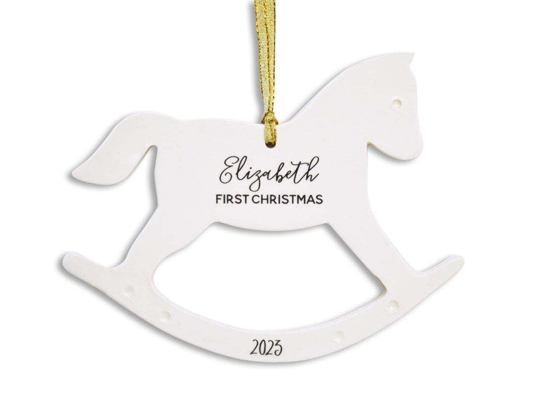 Rocking Horse Ornament, Personalized Baby's First Christmas 2025