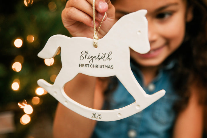 Rocking Horse Ornament, Personalized Baby's First Christmas 2025