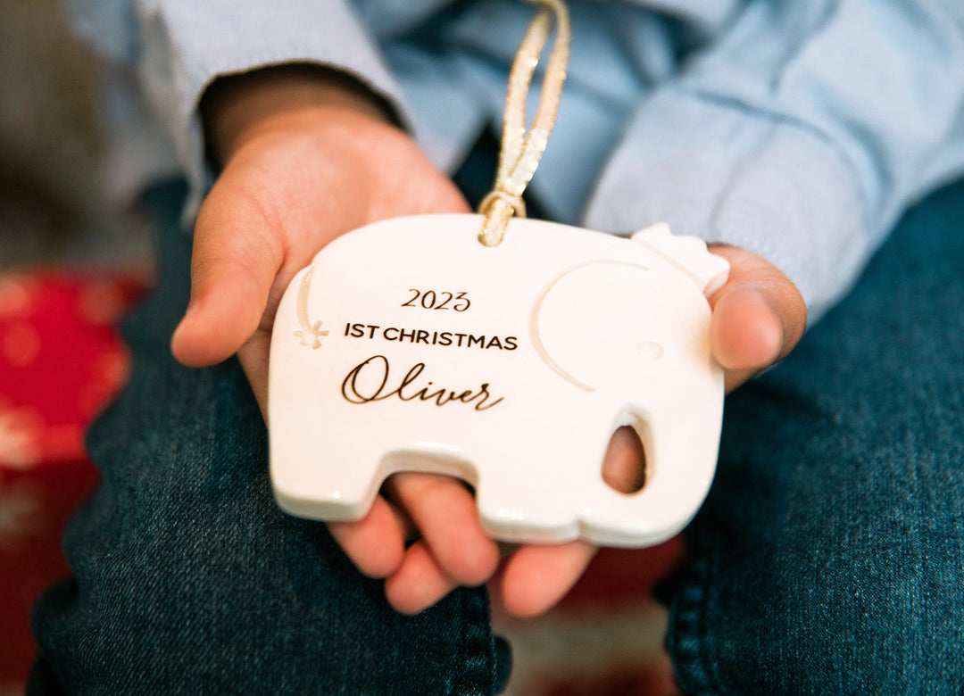 Elephant Ornament, Personalized Baby's First Christmas 2025