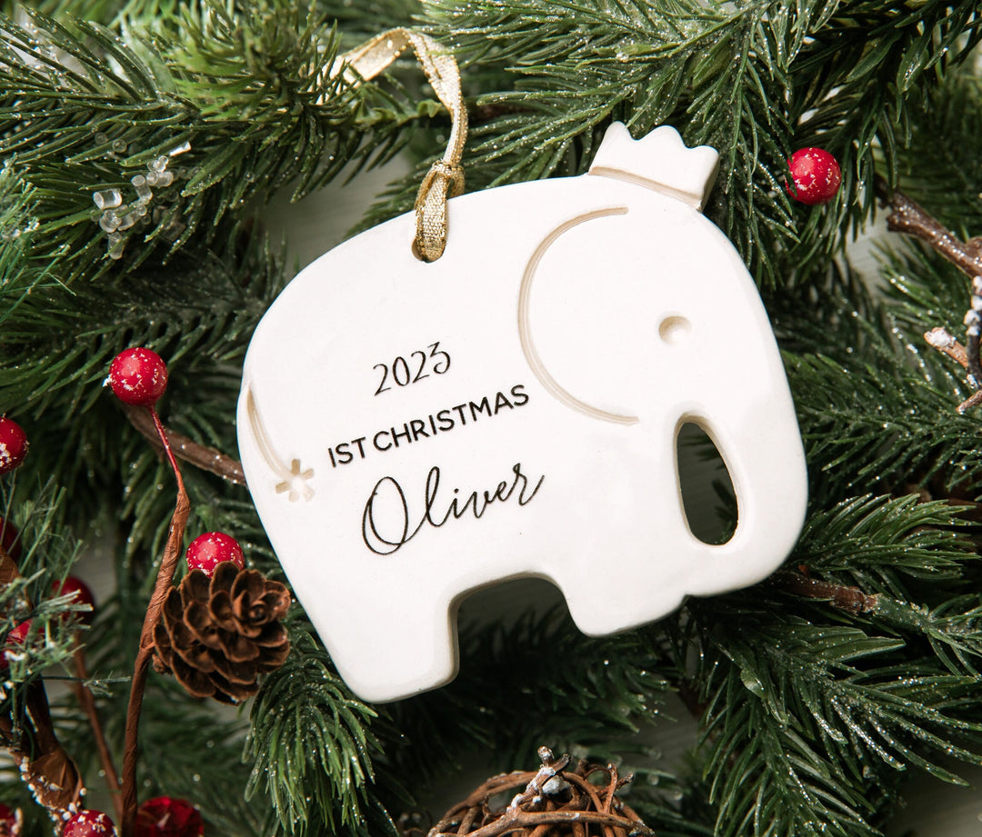 Elephant Ornament, Personalized Baby's First Christmas 2025