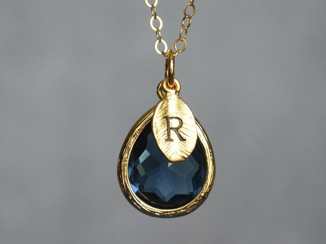 Sapphire Necklace, September Teardrop Birthstone Necklace, Sterling Silver or 18K Gold