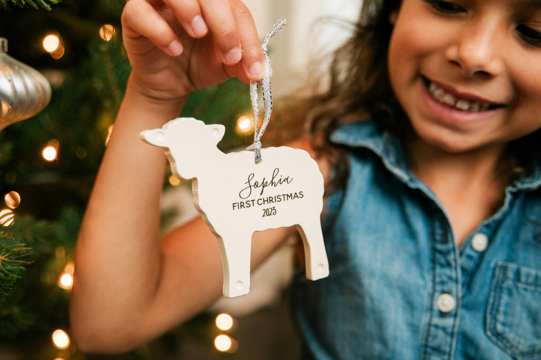 Lamb Christmas Ornament, Personalized Baby's First Christmas 2025