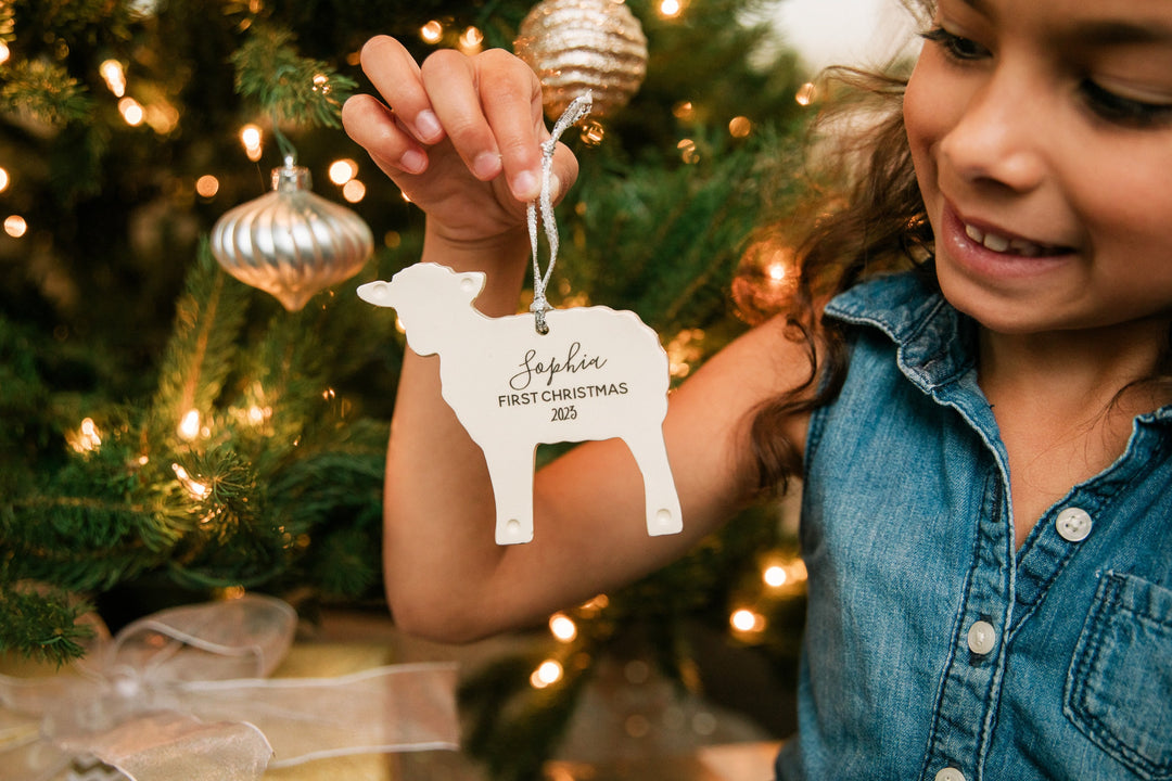 Lamb Christmas Ornament, Personalized Baby's First Christmas 2025