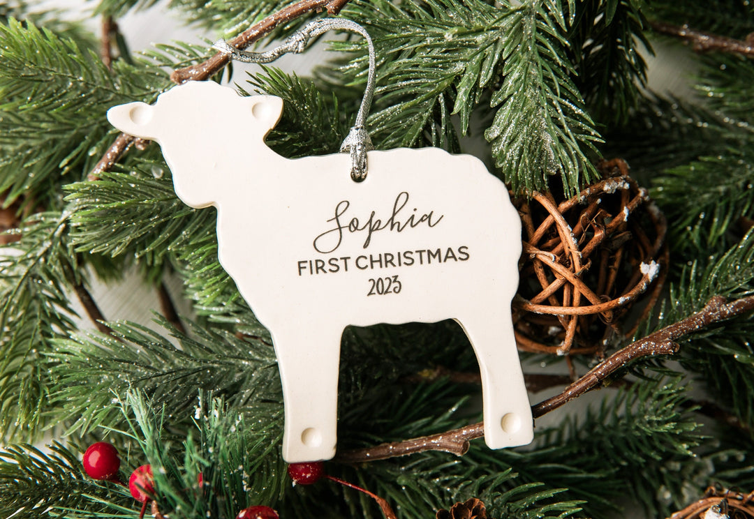 Lamb Christmas Ornament, Personalized Baby's First Christmas 2024