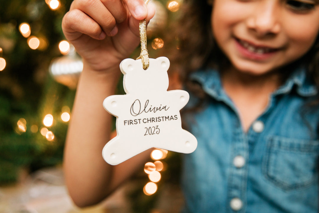 Teddy Bear Ornament, Personalized Baby's First Christmas Ornament 2024