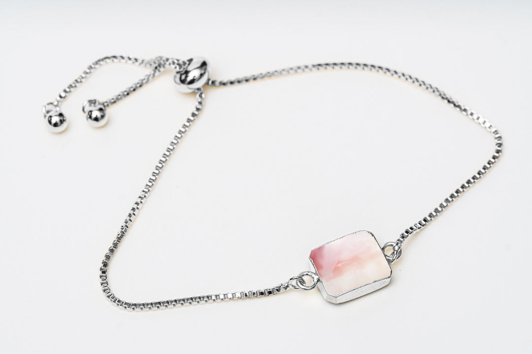 Pink Opal Gemstone Slice Bracelet, Raw Birthstone Bracelet