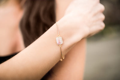 Pink Opal Gemstone Slice Bracelet, Raw Birthstone Bracelet