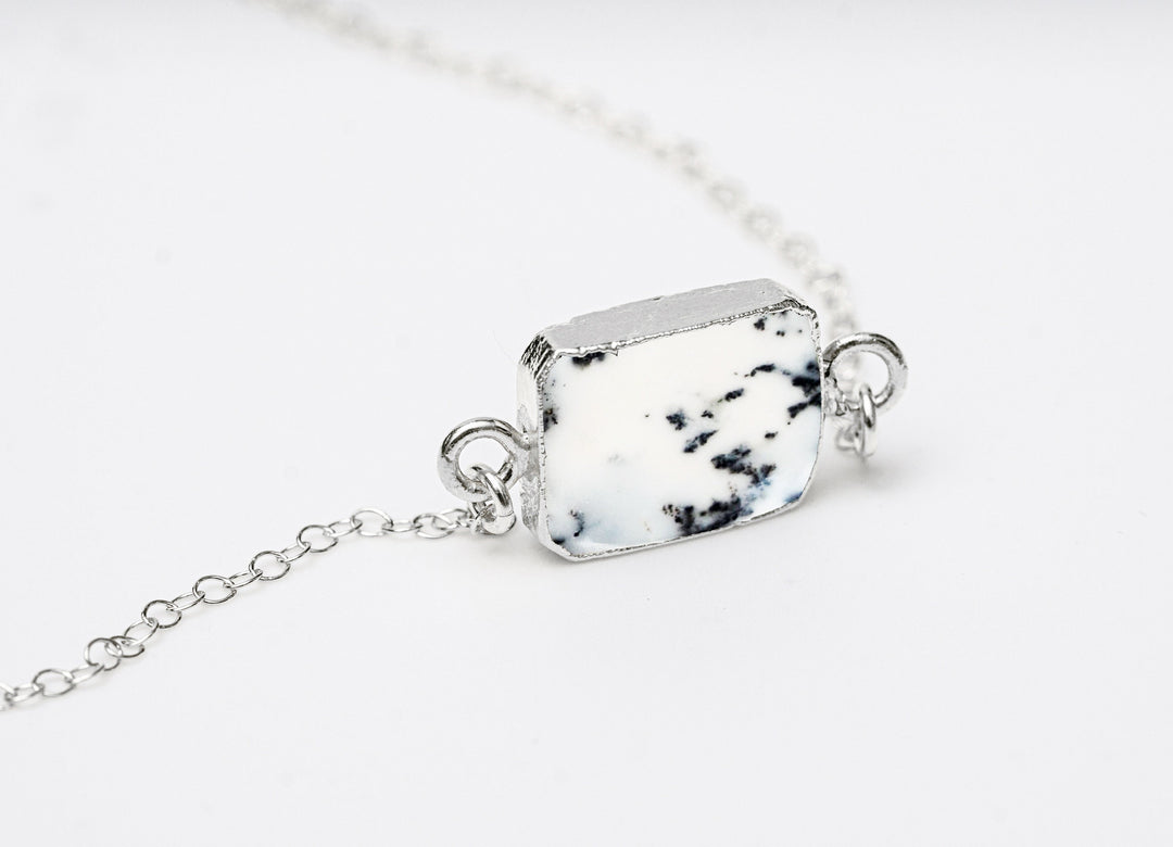 Dendrite Opal Gemstone Slice Necklace, Raw Birthstone Necklace