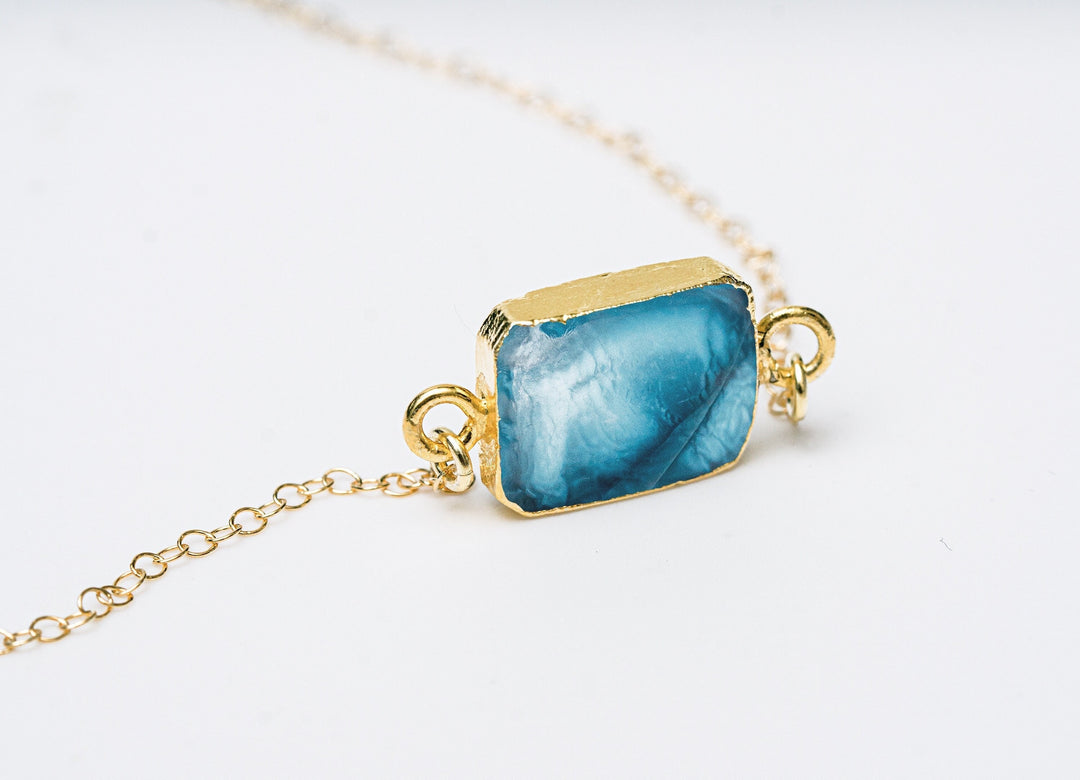 Blue Opal Gemstone Slice Necklace, Raw Birthstone Necklace