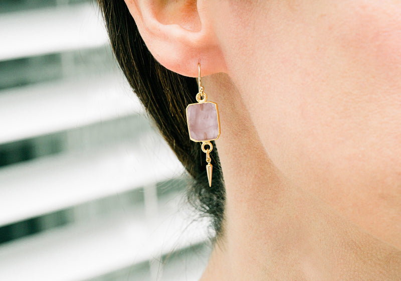 Rose Quartz Gemstone Slice Earrings, Raw Birthstone Earrings