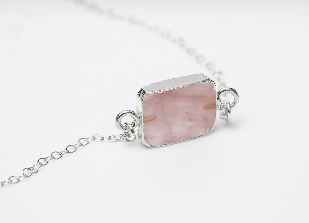 Rose Quartz Gemstone Slice Necklace, Raw Birthstone Necklace