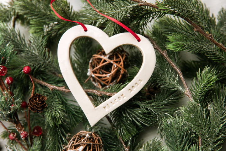 First Christmas Ornament 2025 - Personalized Family Heart