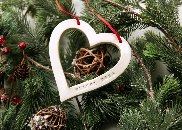 First Christmas Ornament 2025 - Personalized Family Heart