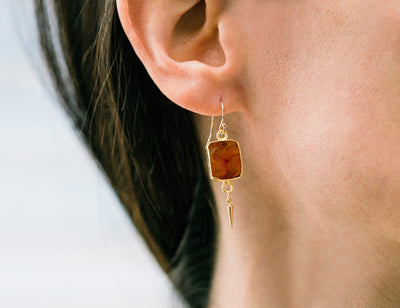 Natural Gemstone Slice Earrings, Raw Birthstone Earrings