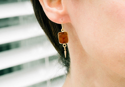 Natural Gemstone Slice Earrings, Raw Birthstone Earrings