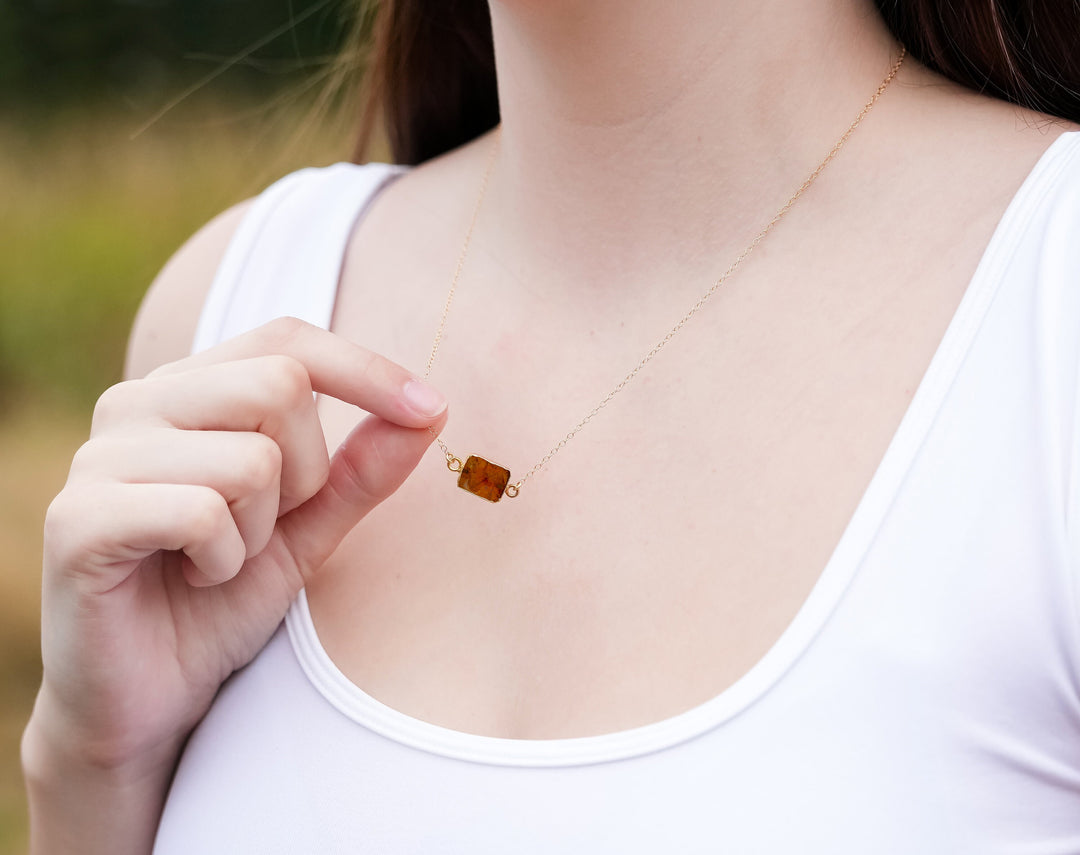 Citrine Gemstone Slice Necklace, Raw Birthstone Necklace