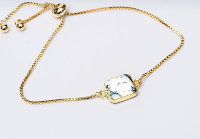 Dendrite Opal Gemstone Slice Bracelet, Raw Birthstone Bracelet