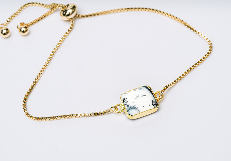 Dendrite Opal Gemstone Slice Bracelet, Raw Birthstone Bracelet