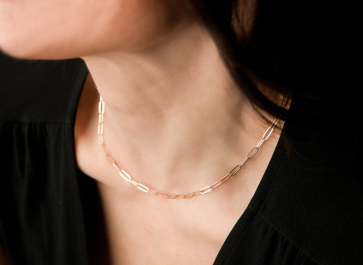 Small Link Paperclip Chain Necklace, Minimalist Jewelry Necklace