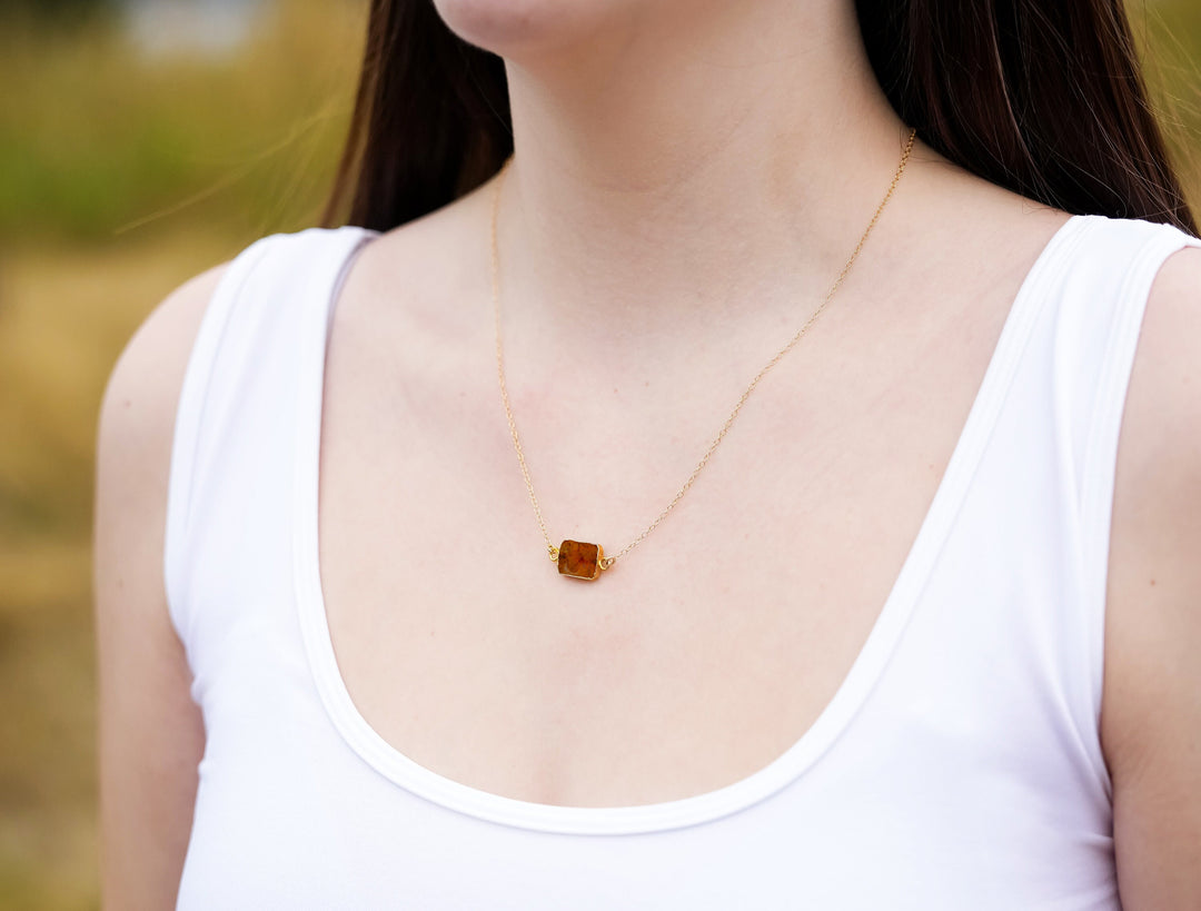 Citrine Gemstone Slice Necklace, Raw Birthstone Necklace