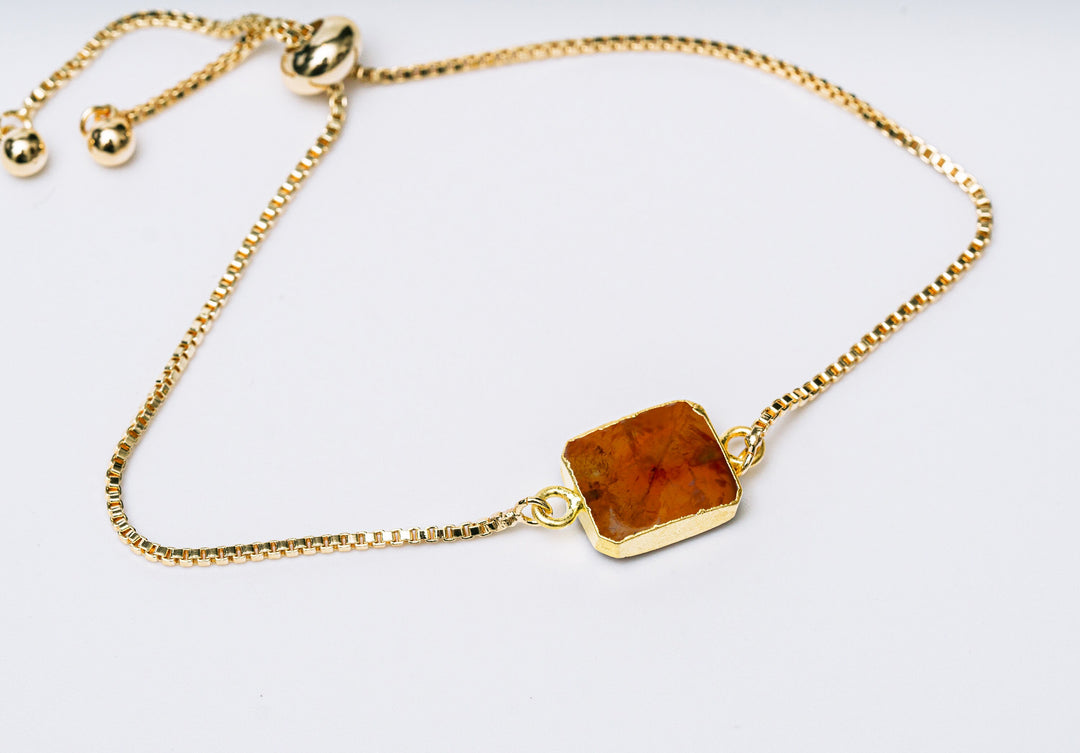 Citrine Gemstone Slice Bracelet, Raw Birthstone Bracelet