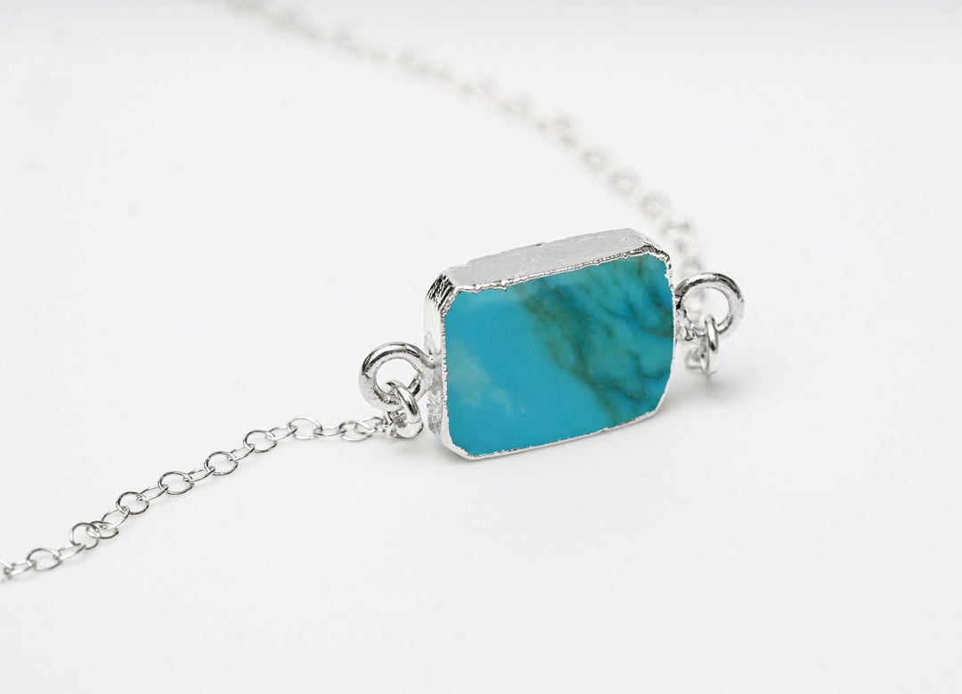 Turquoise Gemstone Slice Necklace, Raw Birthstone Necklace