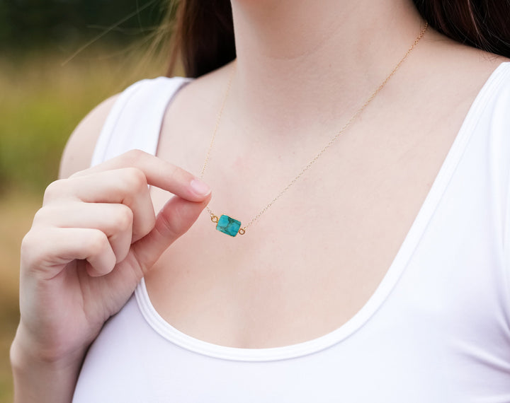 Turquoise Gemstone Slice Necklace, Raw Birthstone Necklace