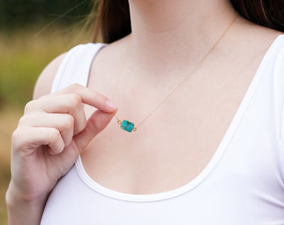 Turquoise Gemstone Slice Necklace, Raw Birthstone Necklace